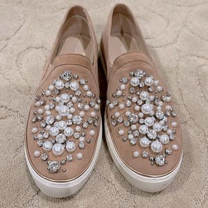 Stuart Weitzman pearl and rhinestone sneakers.